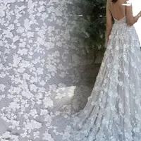 Di lusso Haute Couture Ricamato Avorio Bianco 3D Fiori Da Sposa Da Sposa In Pizzo Tessuto
