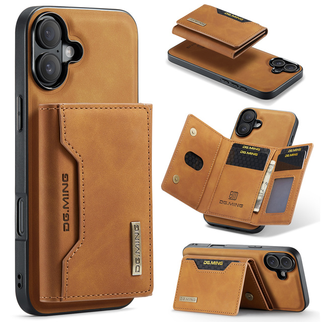For IPhone16 15 14 Pro Max Desert Titanium PU Leather Phone Case With Detachable Magnetic Wallet Card Holder Mobile Case