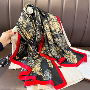 Fancy New Flower Print 180*90CM Bufandas de seda Chales de playa Mujeres Long Large Silk Head Wrap Stole Bufandas musulmanas Hijabs para damas - Product Image 2