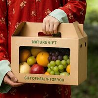 Umweltfreundliche Recycelbare Obst-Papierbox Tragbare Flachpackung mit Griff Transparentes Fenster Vierfarbig Bedruckter Wellpappe-Karton