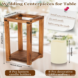 Wooden Candle Holder Square <b>Desktop</b> <b>Shelf</b> Wedding Decorative Ornament Lantern Stand - Product Image 2
