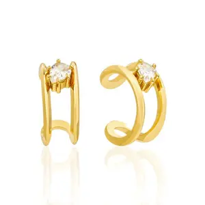 Gemnel bijoux à la mode en argent sterling 925 double bande en or 18k boucles d'oreilles en diamant incurvé