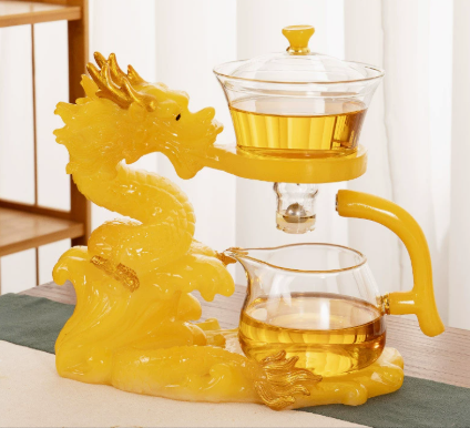 Service à thé automatique en verre, théière Dragon jaune + tasse