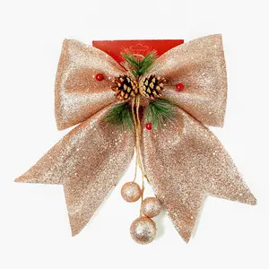 Рождественский Топпер, 11,8 дюйма, подвесное украшение, блестящий розовый золотой красный бант с шариками, рождественские украшения, старый