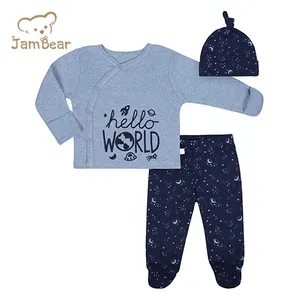 有机棉睡衣睡衣婴儿睡衣帽子环保印花婴儿睡衣新生儿服装