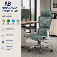 Chaise de bureau ergonomique inclinable en maille avec appui-tête 3D multifonctionnel chromé, porte-vêtements et soutien lombaire