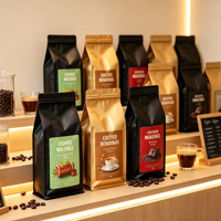 Sacs à café personnalisés imprimés, recyclables, de qualité alimentaire, résistants à l'humidité, à fond plat, avec valve, 250g, 500g, 1kg, pour grains de café
