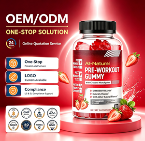 Gummies pré-entraînement avec créatine monohydrate 1000mg, B12, <span class=keywords><strong>taurine</strong></span>, 60 unités, saveur fraise, OEM, marque privée - Product Image 1
