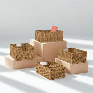 Ensemble de paniers rectangulaires emboîtables en jonc de mer vintage, écologiques, tressés, pour rangement, organisateur de étagère, bac de rangement, décoration intérieure, international - Product Image 2