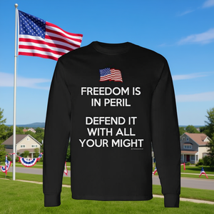 Camiseta de manga larga Freedom Is In Peril, defiéslu con todo tu poder, diseño patriótico de la bandera estadounidense - Product Image 3