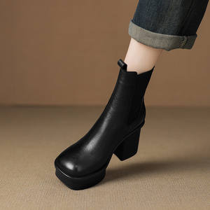 Elegantes Botas Largas Retro para Mujer, Hechas a Mano con Cuero Genuino, Antideslizantes, Impermeables, Duraderas, con Punta en Pico, Casuales, que Aumentan la Estatura - Product Image 5