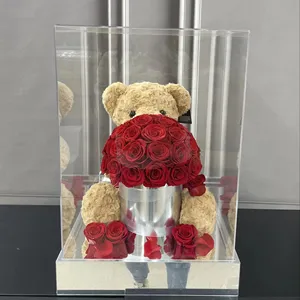 High-end Design Girl friend & Wedding Preserved Rose in Teddy Bear Hug internal Rose Decoration