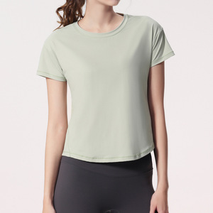 Wholesale Women's Mesh <b>Back</b> Breathable Yoga T-shirt Short Sleeve Quick Dry Workout <b>Top</b> Breathable Loose Fit Gym Pilates Shirt - Product Image 5