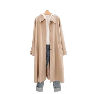 Mantel Trench wanita, mantel panjang ramping longgar sensor temperamentdesign musim semi sederhana