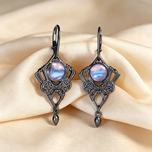Orecchini Pendenti Vintage a Forma di Lucchetto in Labradorite, Design Retrò, Gioielli di Moda per Donne - Product Image 4