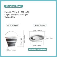 Seau pliable en silicone 10L 15L pour lavage, pêche, camping, plage, seau à eau pliable en plastique 10 litres