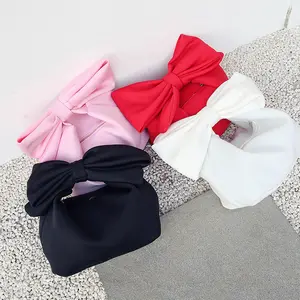 REWIN Fashion Retro Women's Soft Space Cotton Bowtie Clutch Bag Top Handle Satchel Handbag Ribbon Handbag