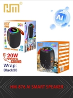 Enceinte portable HM876 AI à commande vocale intelligente pour Bluetooth 5.3, 20W de basses, 1800mAh, avec lumière LED RGB, design en plastique, lecteur, vente en gros