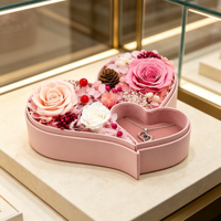 Kotak Perhiasan Mawar Abadi Berbentuk Hati, Hadiah Mawar Abadi untuk Hari Ibu, Hari Valentine, Natal, Ulang Tahun