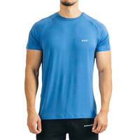 T-shirts bleus unis personnalisés OEM en gros, à séchage rapide, en tissu éponge premium, à manches courtes, pour musculation
