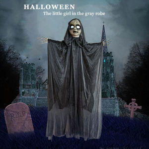 Décoration d'Halloween Fantôme Suspendu Lumineux Robe Grise Adulte Effets Sonores Fonctionnant sur Piles AAA Décoration Effrayante pour Maison Hantée Intérieur - Product Image 4