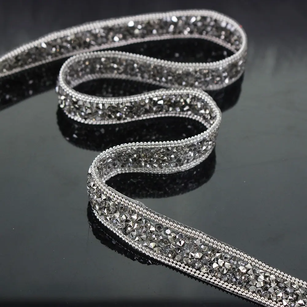 Diamantes de imitación de hierro en transferencia Hotfix calor cinta Cadena de cuentas Grey caliente arreglar Trim para/Vestido/Pantalones