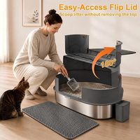 Bac à litière pour chat en acier inoxydable de taille XXXL, fermé, avec couvercle, design triangulaire, côtés hauts, en métal, pour les chats de grande taille
