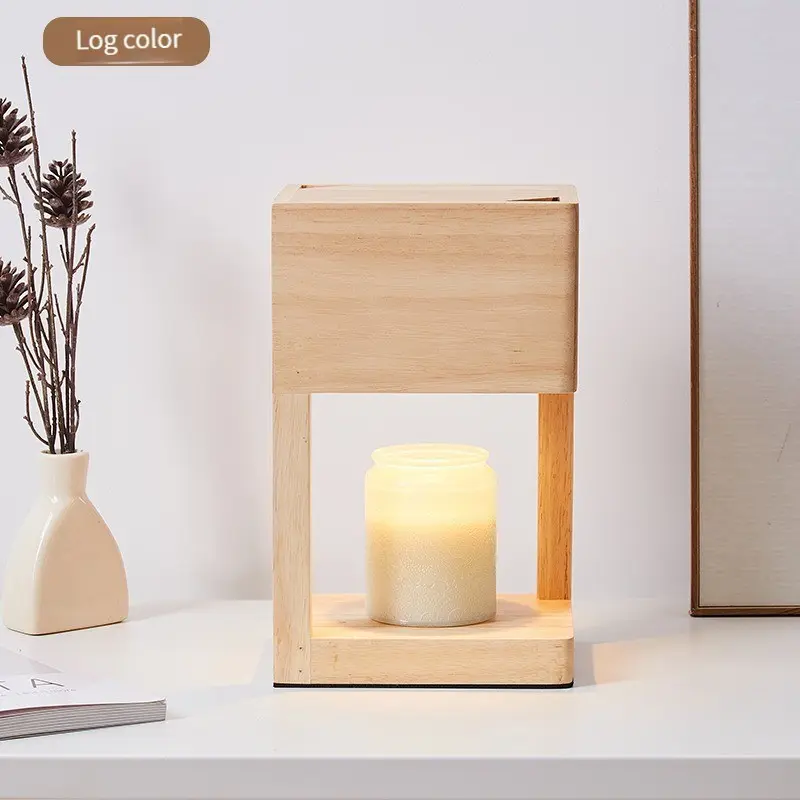 Lampe à cire de fusion d'aromathérapie minimaliste lampe à bougie de fusion parfumée lampe de chambre à coucher lampe de chevet en bois lampe de Table