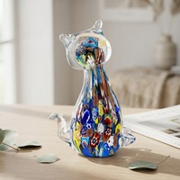 Handgefertigte Mehrfarbige Glasierte Glas-Katzenfigur Kätzchen Schreibtisch-Dekoration Wohnkultur Handwerk Geschenk MJ Marke