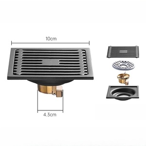Siphon de sol carré moderne gris mat pour salle de bain, grille amovible facile à nettoyer, anti-odeur, compatible S-trap - Product Image 5