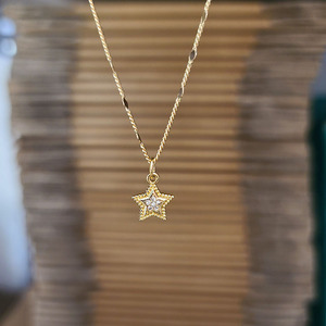 NZ1292 18k chapado en oro CZ Micro Pave media luna y estrella colgante gargantilla collar joyería Celestial - Product Image 5