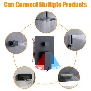 Robinet de douche mural carré noir à trois fonctions pour salle de bain <span class=keywords><strong>d</strong></span>'hôtel, mitigeur inverseur 3 voies en laiton massif - Product Image 5