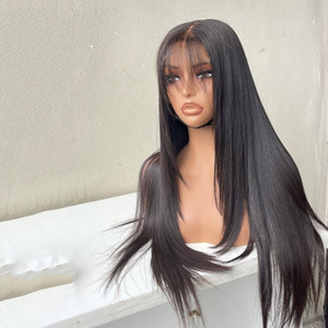 Pelucas <span class=keywords><strong>de</strong></span> Cabello Humano Liso Vietnamita Virgen con Flequillo, sin Pegamento, con Doble Trama, para Mujer - Product Image 1