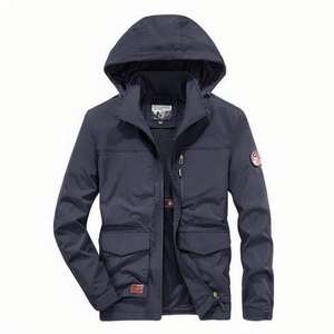 批发定制男式夹克高品质尼龙缎面风衣带兜帽休闲风格纯色 - Product Image 1