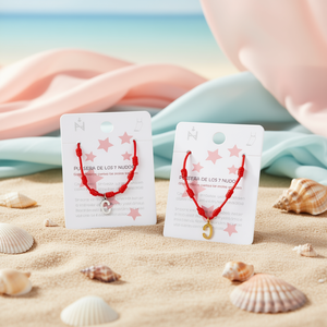 Cavigliera in acciaio inossidabile a sette nodi con lettera C e braccialetto con filo rosso per donna, gioielli alla moda. - Product Image 2