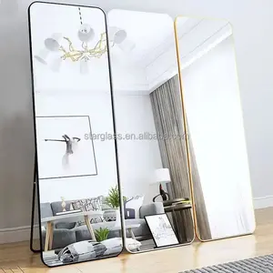 Espejo de pie de pared de cuerpo largo grande personalizado con marco de metal dorado grande