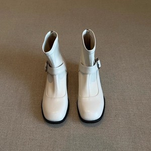 Bottines à talon bloc extensible et polyvalentes en cuir véritable 2026 avec boucle, design élégant pour femme - Product Image 2