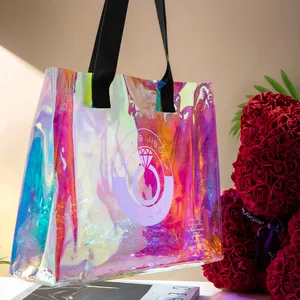 Biểu tượng tùy chỉnh công suất lớn Túi xách trong suốt Túi xách bãi biển laser rõ ràng PVC Holographic Tote Túi