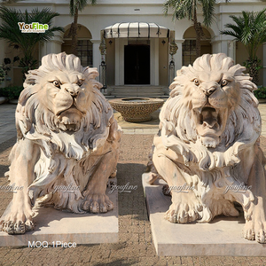 Estatuas de Leones Acostados de Mármol Blanco para Decoración de Entrada de Casa - Product Image 6