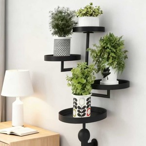Support à fleurs d'intérieur à 4 niveaux, en métal, rotatif, circulaire, autoportant, noir, multifonctionnel, décoratif - Product Image 2