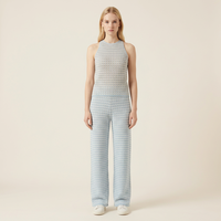 Ensemble tricoté pour femme OEM en mélange de lyocell et coton texturé, comprenant un haut sans manches et un pantalon