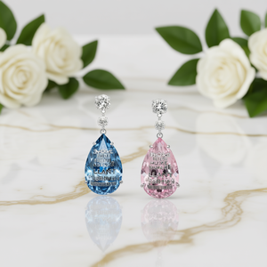 Pendientes de Diamantes Llant, Corte Pera, Zafiro Azul Rosa, Fantasía, Oro Blanco Natural, Certificado GIA, Joyería Clásica de Boda para Mujer - Product Image 2