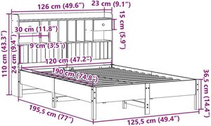 Letto Moderno in Legno Massello con <span class=keywords><strong>Testiera</strong></span> Libreria Salvaspazio 120x190 <span class=keywords><strong>cm</strong></span> Marrone Cera Arredamento Camera da Letto - Product Image 6