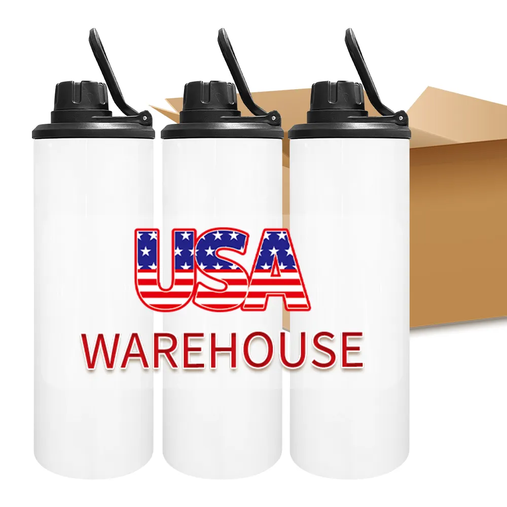 USA Warehouse Gratis Pengiriman Sublimasi Olahraga Luar Ruangan Botol Air Anti Bocor Tumbler Lurus 20Oz Cangkir Kurus dengan Dua Tutup