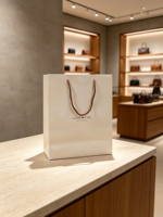 Sacs cadeaux de luxe durables en carton ivoire, résistants à la graisse, avec poignées en ruban, biodégradables, personnalisables avec logo, pour artisanat