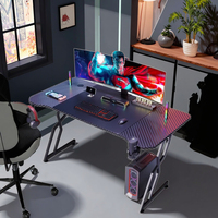 Bureau de poste de travail de jeu PC LED RVB bon marché avec porte-gobelet et crochet pour casque d'écoute Table de jeu de bureau à domicile ergonomique noire