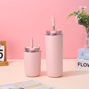 <span class=keywords><strong>Mini</strong></span> thép không gỉ cách điện Cup xách tay Macaron Màu cà phê Mug với rơm cho hot và đồ uống lạnh - Product Image 6