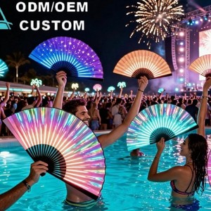 مروحة يد كبيرة من الخيزران مخصصة مضيئة بالأشعة فوق البنفسجية، مروحة يدوية قابلة للطي بطول 33 سم للرقص والحفلات - Product Image 6