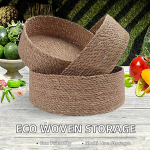 Modern Woven CoCo Seagrass Eco-Friendly Multifunction <b>Round</b> Storage <b>Baskets</b> Shallow <b>Wicker</b> Bread Serving Fruit Food Storage - Product Image 2