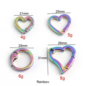 Nolvo World High Quality Low Price 21mm 25mm 29mm Rainbow Openable O Rings Clasp Metal Heart-shaped Spring Ring For Handbag